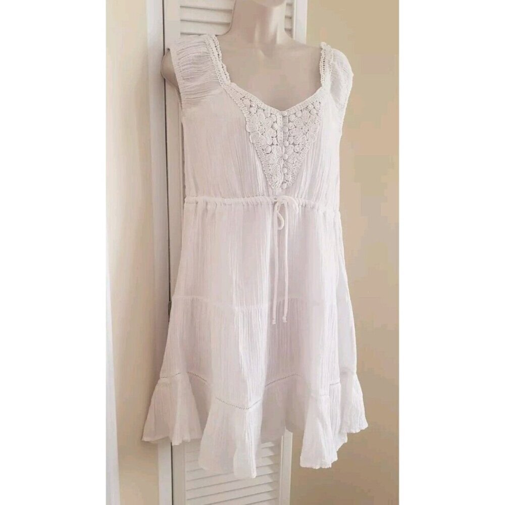 NWT GUESS CIEL WHITE CROCHET-TRIM A-LINE DRESS SZ SMALL - Picture 2 of 9